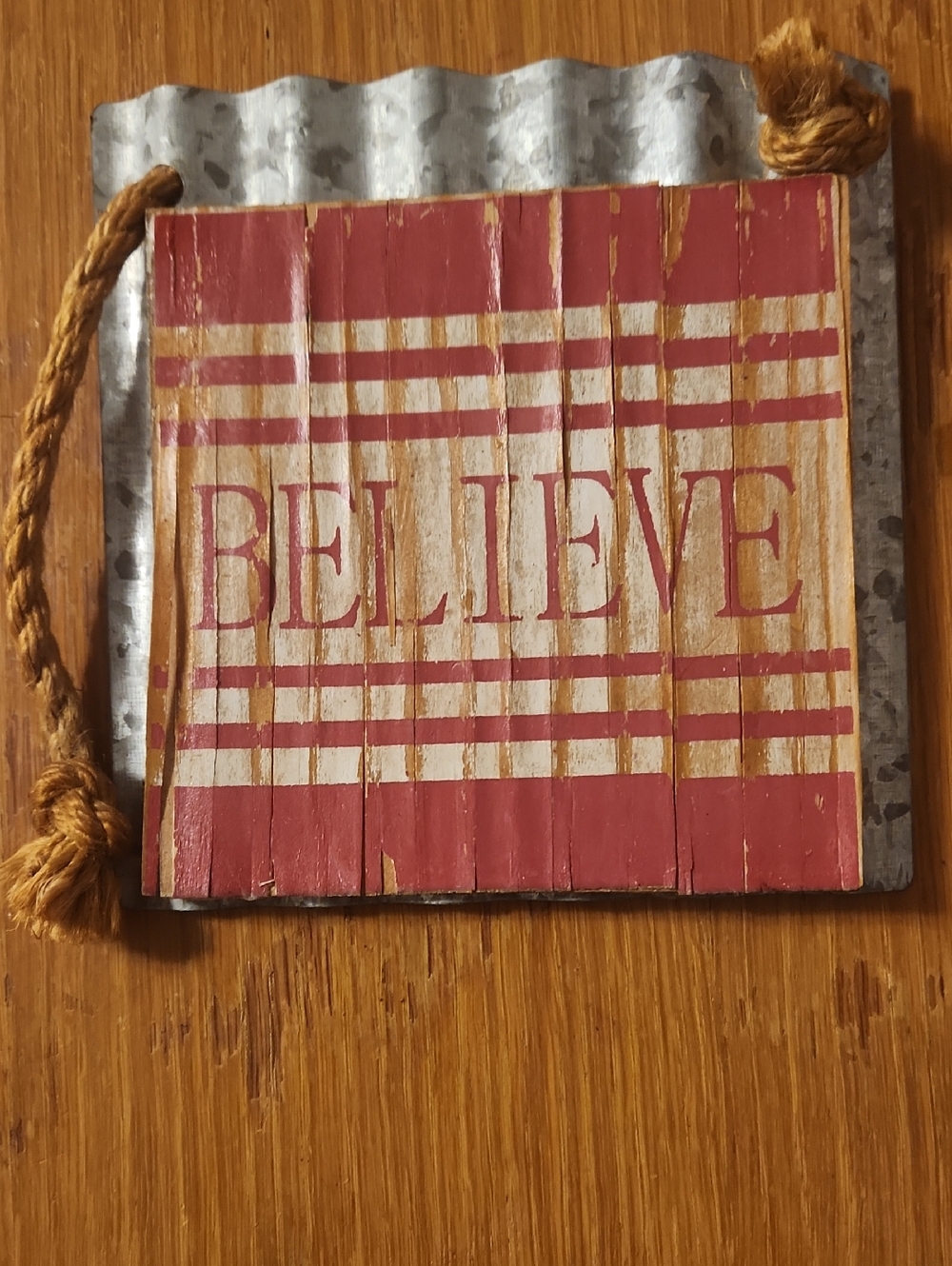 Believe Rustic Wood Hanging Sign - Red and Natural